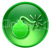 bomb icon green, isolated on white background.