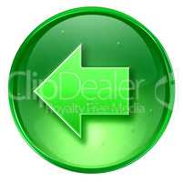 Arrow left icon green, isolated on white background.