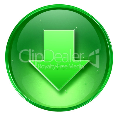 Arrow down icon green, isolated on white background.