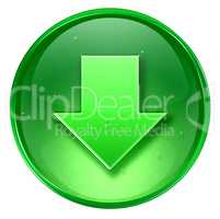 Arrow down icon green, isolated on white background.