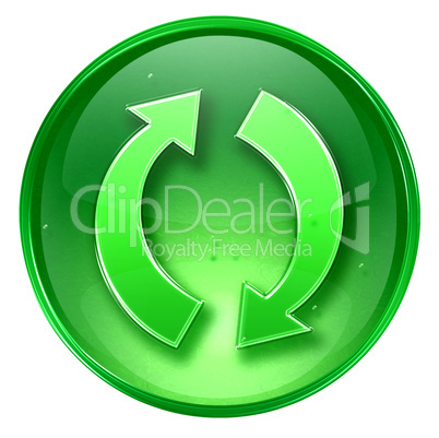 refresh icon green, isolated on white background.