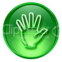 hand icon green, isolated on white background.