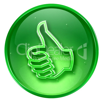 thumb up icon green, approval Hand Gesture, isolated on white b