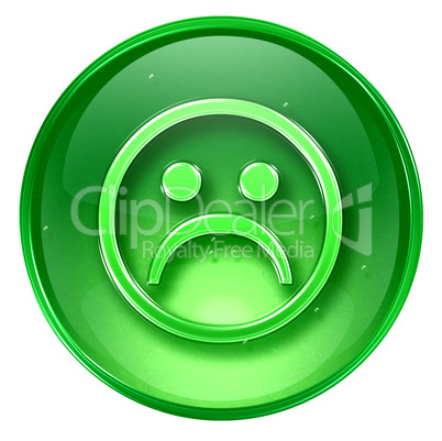 Smiley Face, dissatisfied green, isolated on white background.