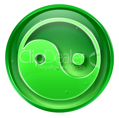 yin yang symbol icon green, isolated on white background.