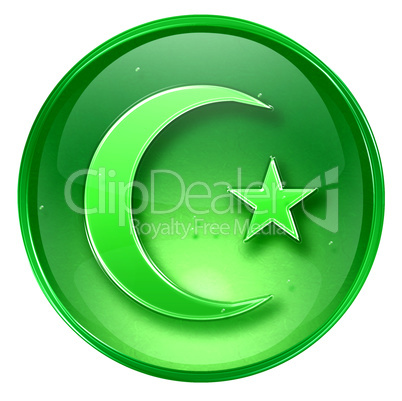 moon and star icon green, isolated on white background.