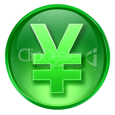 Yen icon green, isolated on white background