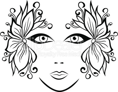 Abstract female face with floral accessories