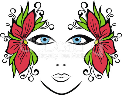 Abstract female face with floral accessories