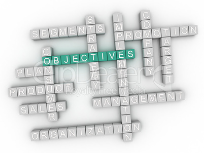 3d image Objectives word cloud concept