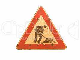 Road works sign isolated vintage