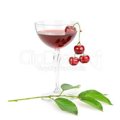 cherry and glass of juice isolated on white background