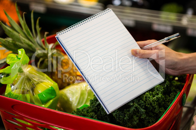 Close up view of a shopping list