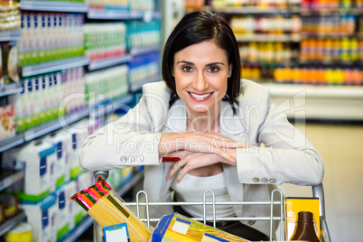 Smiling woman leaning on troller