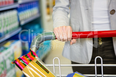 Cropped image of woman pushing trolley in aisle