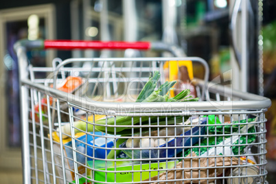 View of filled shopping cart