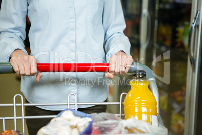 Cropped image of woman pushing trolley in aisle