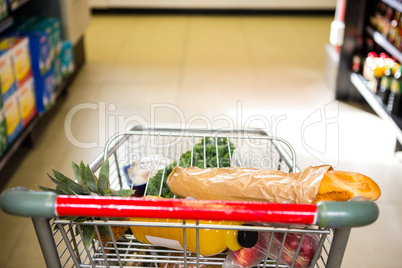 View of filled shopping cart