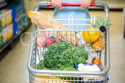 Cropped image of woman pushing trolley in aisle