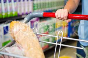 Cropped image of woman pushing trolley in aisle