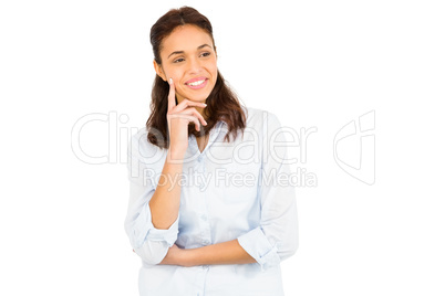 Thoughtful woman with finger on chin