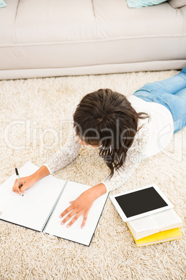 Above view of woman working on floor