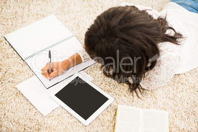 Above view of woman working on floor