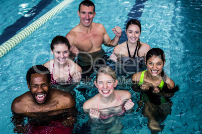 Fitness group doing aqua aerobics