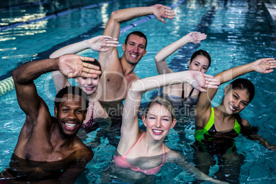 Fitness group doing aqua aerobics