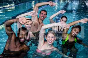 Fitness group doing aqua aerobics