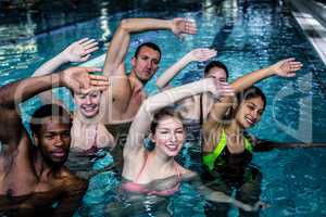 Fitness group doing aqua aerobics