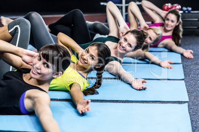 Fitness class doing exercises