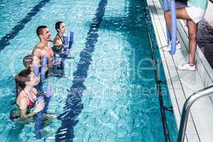 Fit group doing aerobical excercises