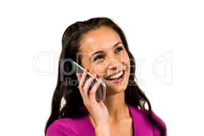 Smiling woman on a phone call