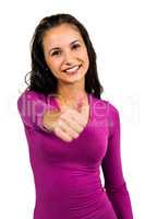 Smiling woman showing thumb up