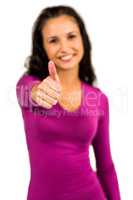 Smiling woman showing thumb up