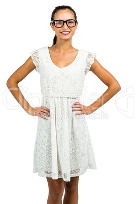 Confident woman with eyeglasses with hands on hips