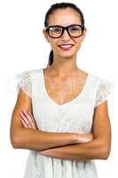 Happy woman with eyeglasses with arms crossed