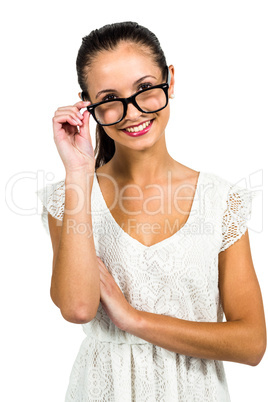 Smiling woman holding glasses