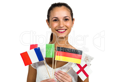 Happy woman holding flags