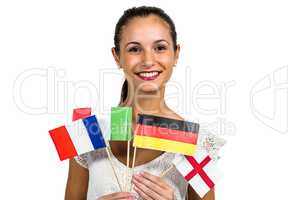 Happy woman holding flags