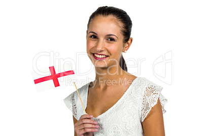 Smiling woman holding England flag
