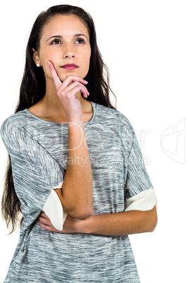 Thoughtful woman with hand on cheek