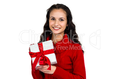 Smiling woman holding gift box