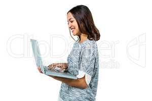 Close-up of woman holding laptop