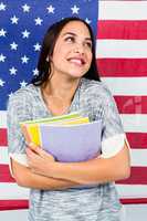Smiling woman against American flag