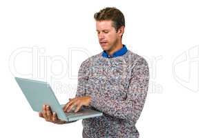Close-up of man using laptop