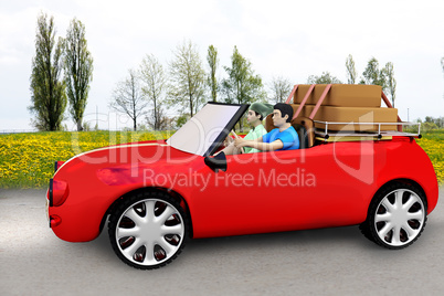 Man and woman in the car on the road