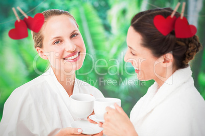 Composite image of couple friends having a spa day