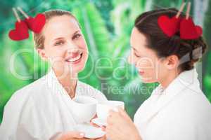 Composite image of couple friends having a spa day